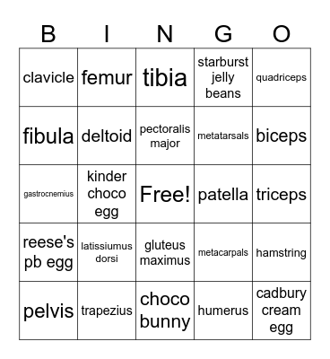 Muscles, Bones, Easter Candy Bingo Card