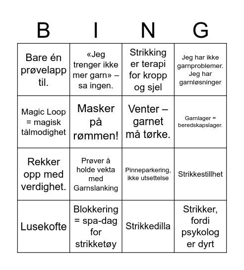 STRIKKEBINGO Card