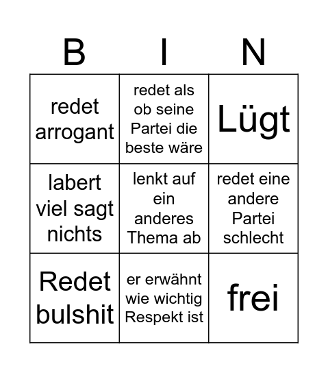Politiker Bingo Card