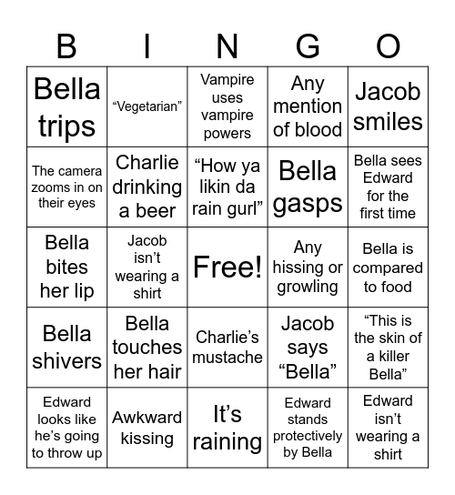 Twilight Bingo Card