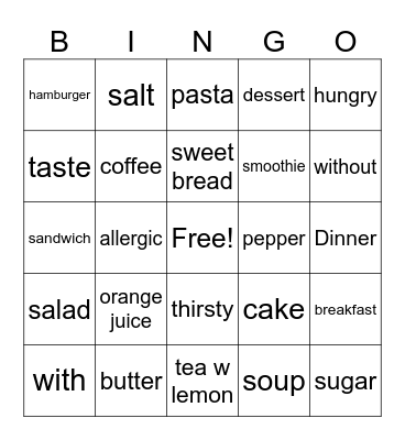 Spanish vocab Bingo Card