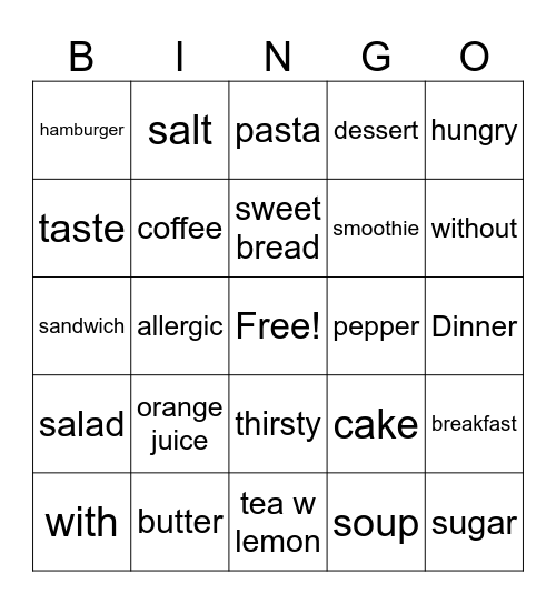 Spanish vocab Bingo Card