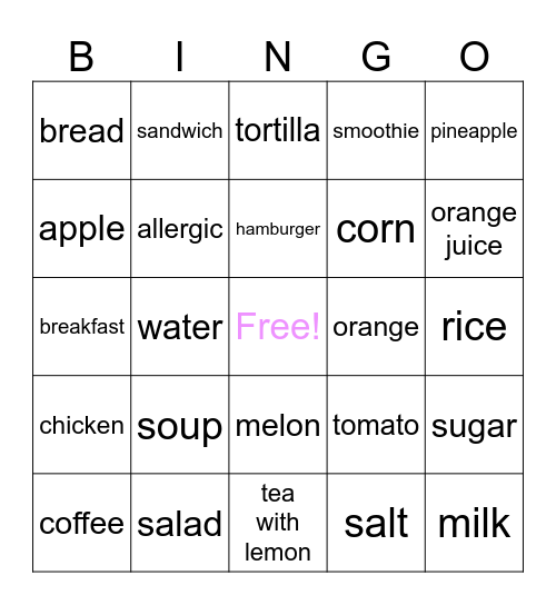 Spanish Bingo Card