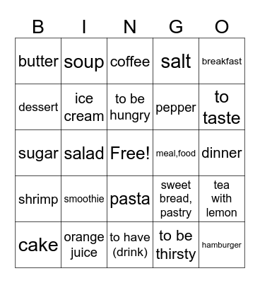 Foods Bingo Card