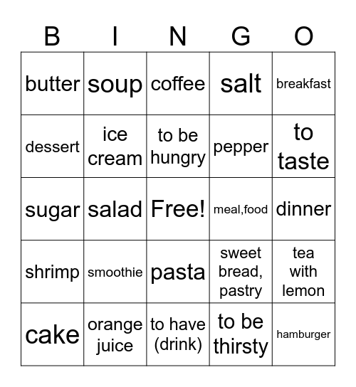 Foods Bingo Card