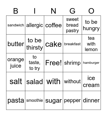 Food Spanish Bingo Card