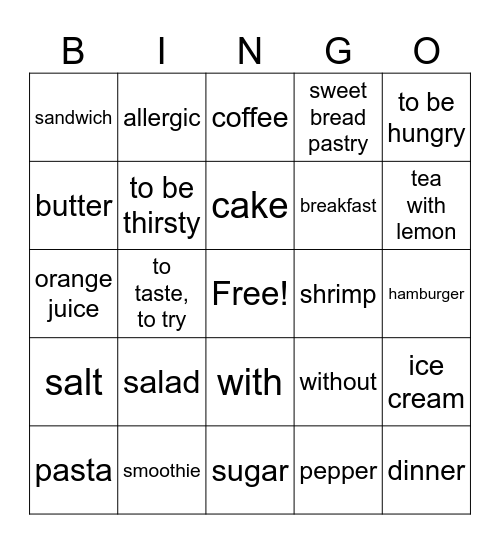 Food Spanish Bingo Card
