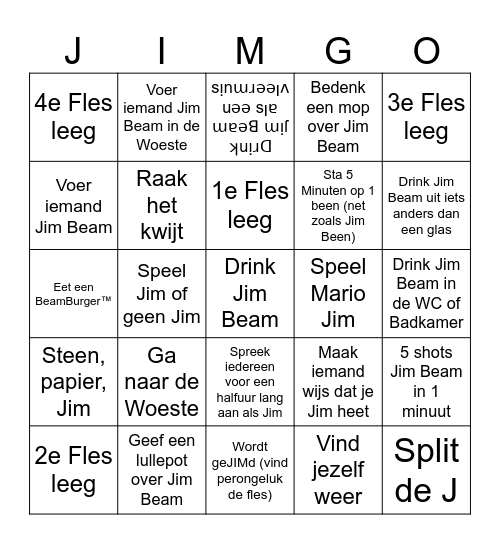 Jim Beam Jool 2.0 Bingo Card
