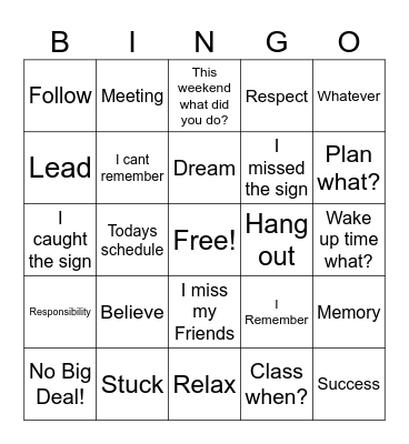 ASL Conversational signs and signed phrases Bingo Card