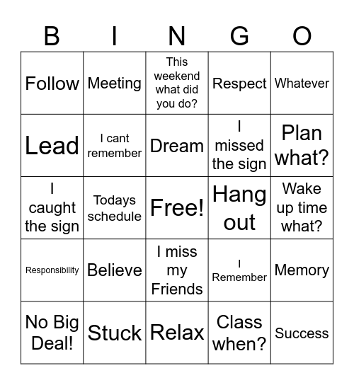ASL Conversational signs and signed phrases Bingo Card