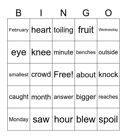 UFLI 91-100 Bingo Card