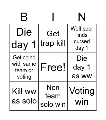 Wolvesville Lockout Bingo Card