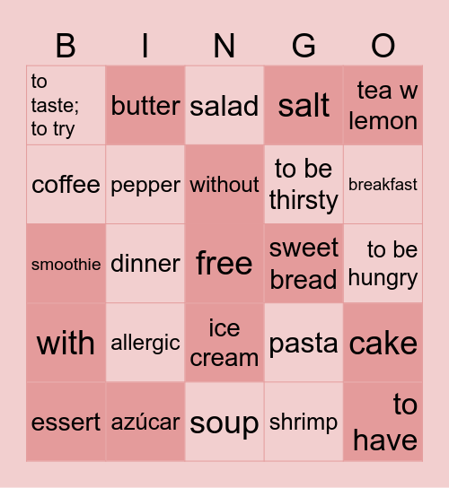 ¿Que te gusta comer durante el día? Bingo Card