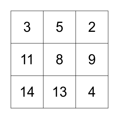 NUMBER BINGO Card
