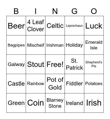 St. Patrick's Day Bingo! Bingo Card