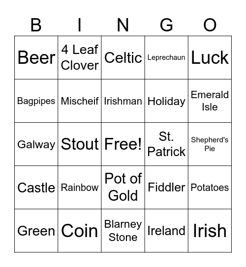 St. Patrick's Day Bingo! Bingo Card