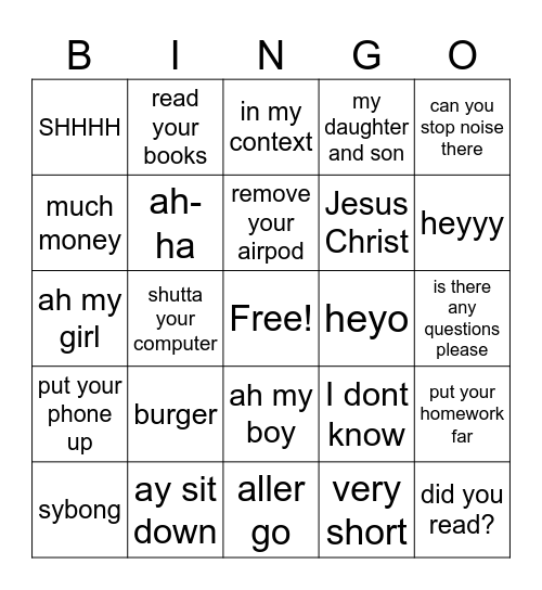 Bemiati Bingo Card