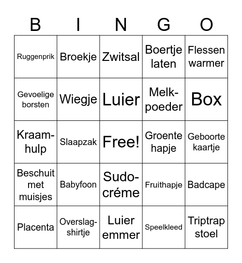 Babyshower Mink Bingo Card