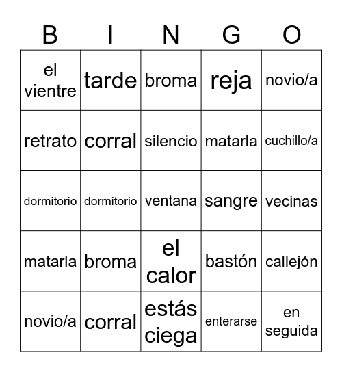 La Casa de Bernarda Alba Bingo Card