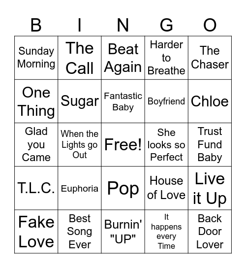Boy Bands Game 3 Bingo Card