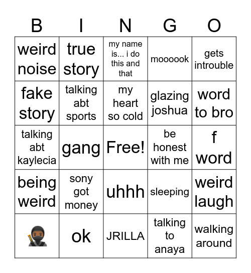 Aaron stims Bingo Card