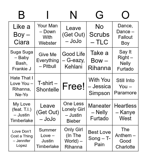 Y2K MUSIC BINGO Card