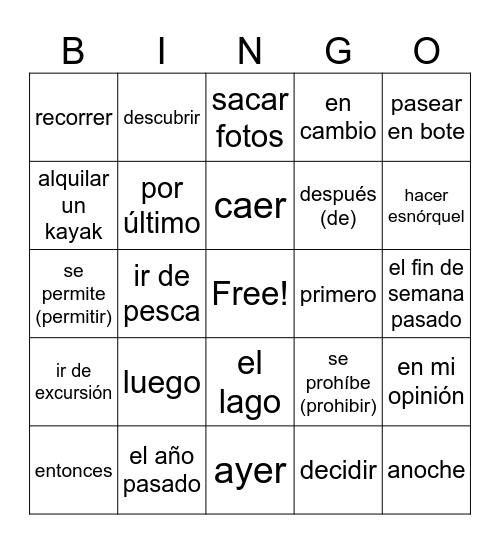 Vocab Bingo Card