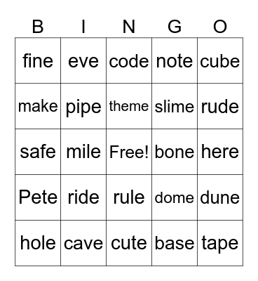 v-e bingo Card