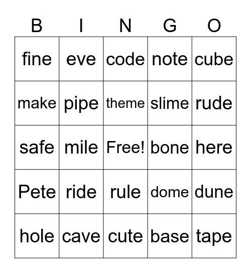 v-e bingo Card