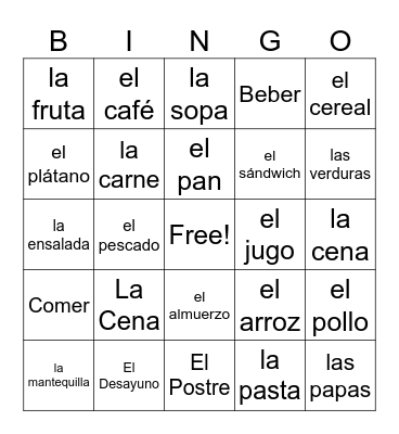 La Comida Bingo Card