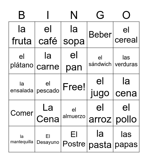 La Comida Bingo Card