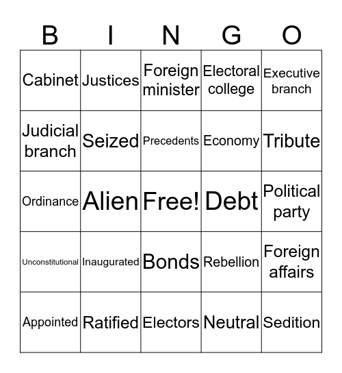 Chapter 10 Vocabulary Bingo Card