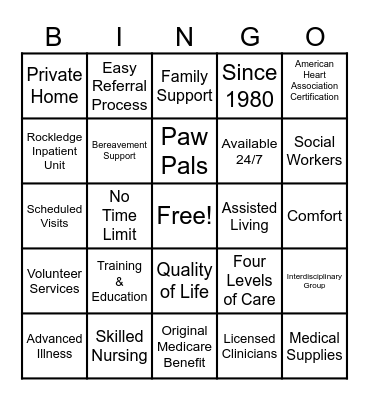 VITAS HOSPICE BINGO Card