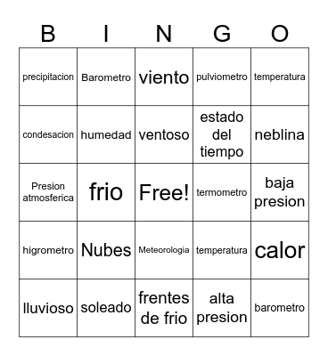 Tiempo Bingo Card