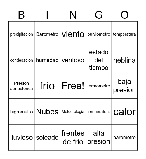 Tiempo Bingo Card