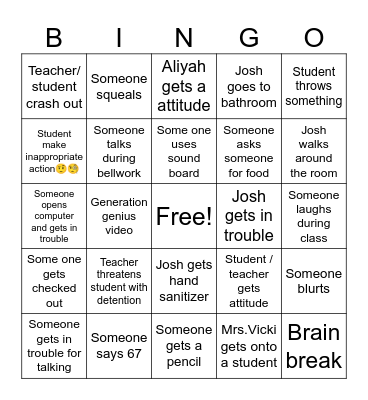 School bingo Card