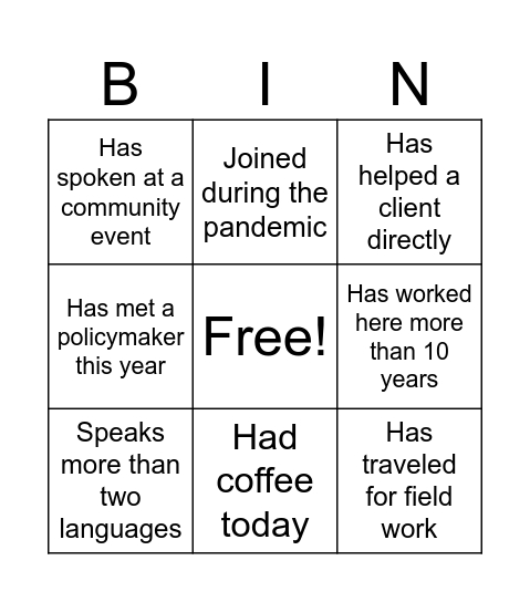 Staff Retreat Bingo Card