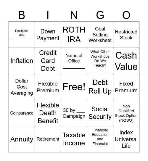 Workshop 3 Bingo Card