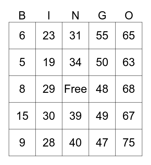 Safety Bingo Card