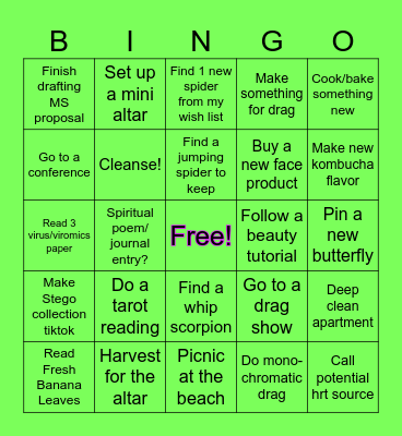 Sprummer Goals 2026 Bingo Card