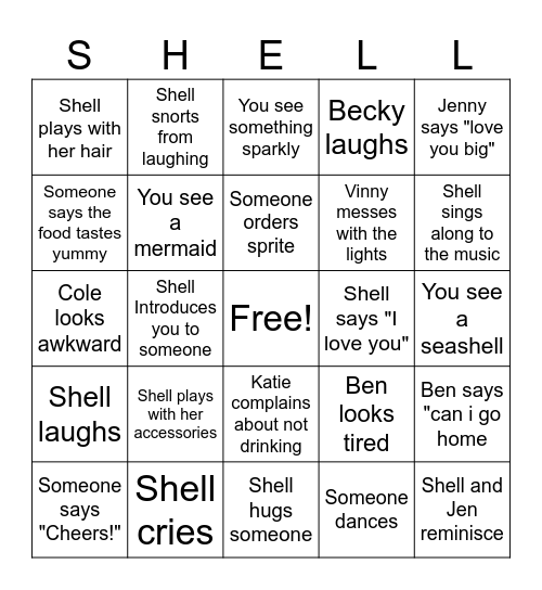 Shell Bingo Card
