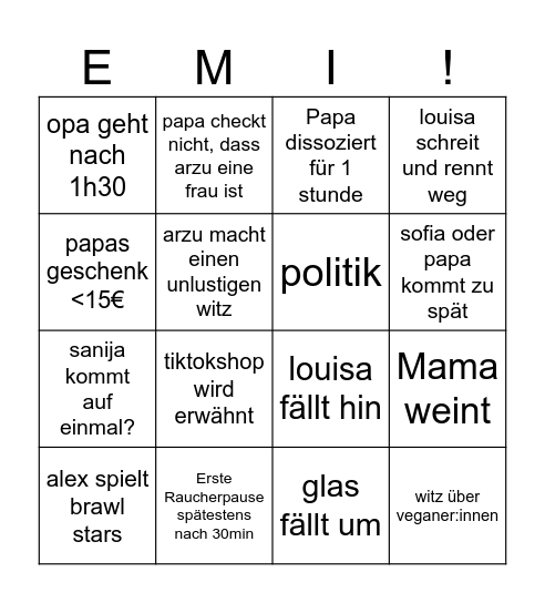 Emi‘s Geburtstag Bingo Card