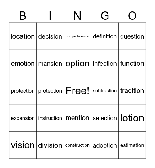 Tion & Sion Bingo Card