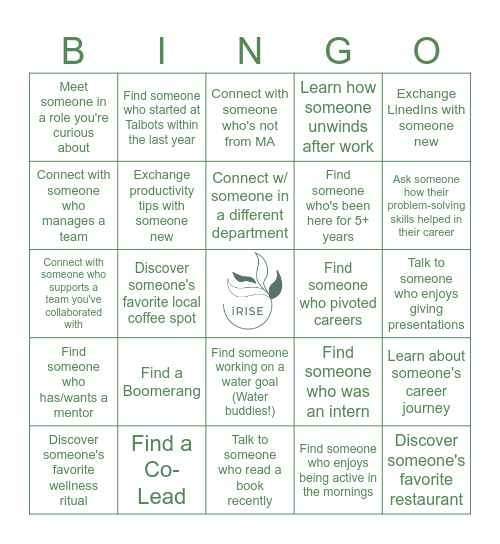 Networking Bingo Card