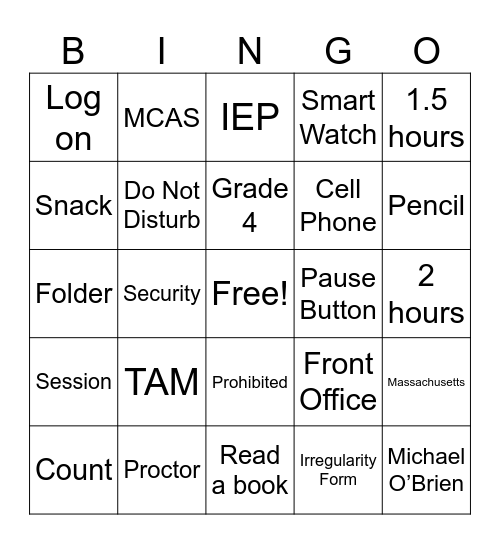 Nixon MCAS Bingo Card