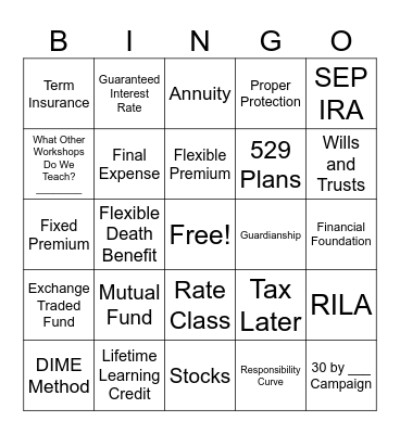 Workshop 3 Bingo Card