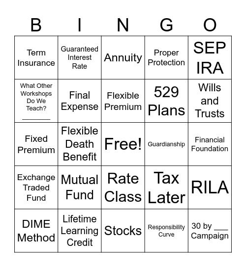 Workshop 3 Bingo Card