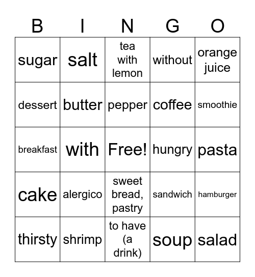 Spanish foods Bingo Card