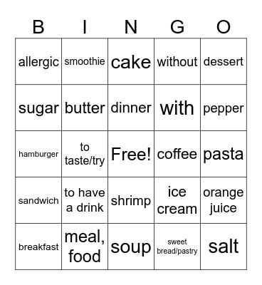 Spanish Vocab Bingo Card