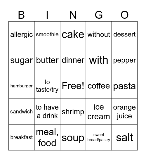 Spanish Vocab Bingo Card